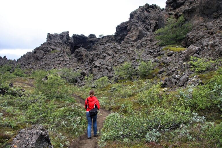 Dimmuborgir met wandelaar IJsland