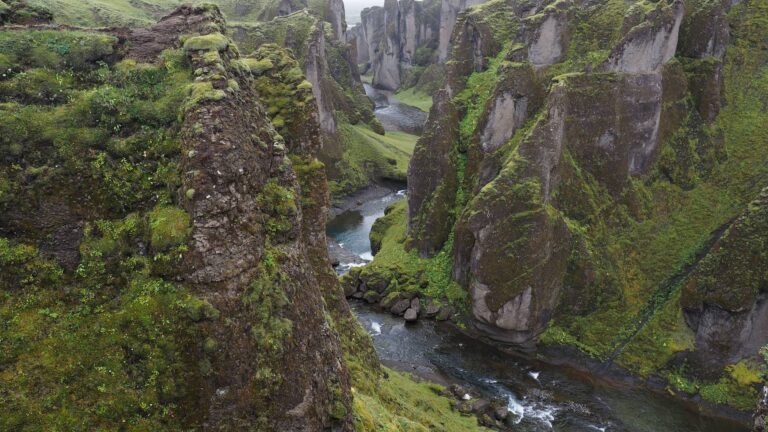 Beekje stroom door de Fjadrarglufur Canyon op IJsland