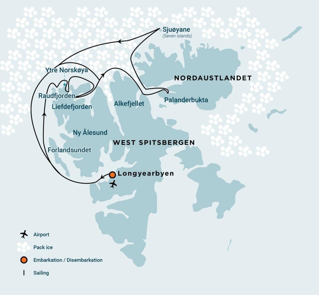 Route Noord Spitsbergen Explorer, landschappen, zee ijs en wildlife