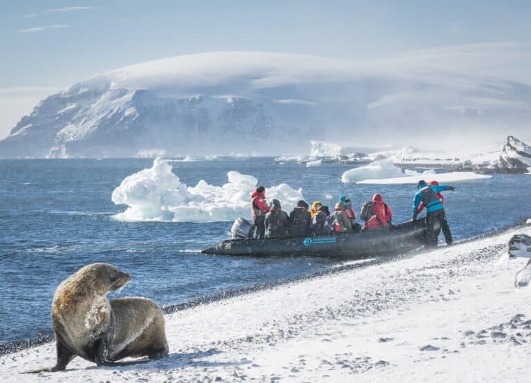 Zodiac landing bij Brown Bluff met Pelsrob Antarctica