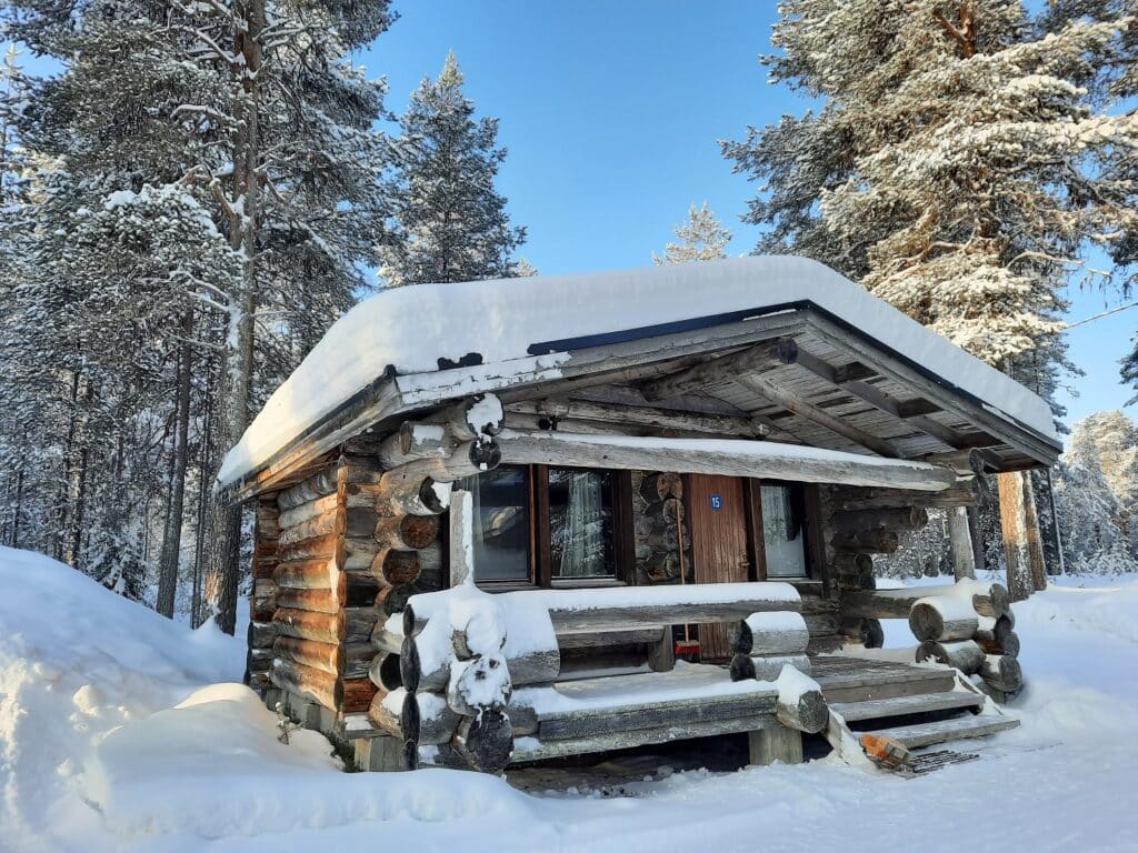 Grey log cabin Himmerki Lodge, Lapland, Finland