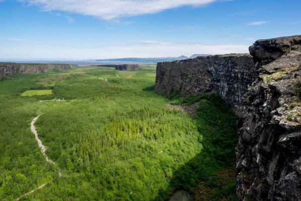 Uitzicht over de Asbyrgi Canyon op IJsland